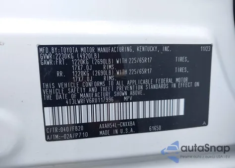 2024 Toyota Rav4 Hybrid Le z USA, uszkodzony, nr VIN 4T3LWRFV6RU117996